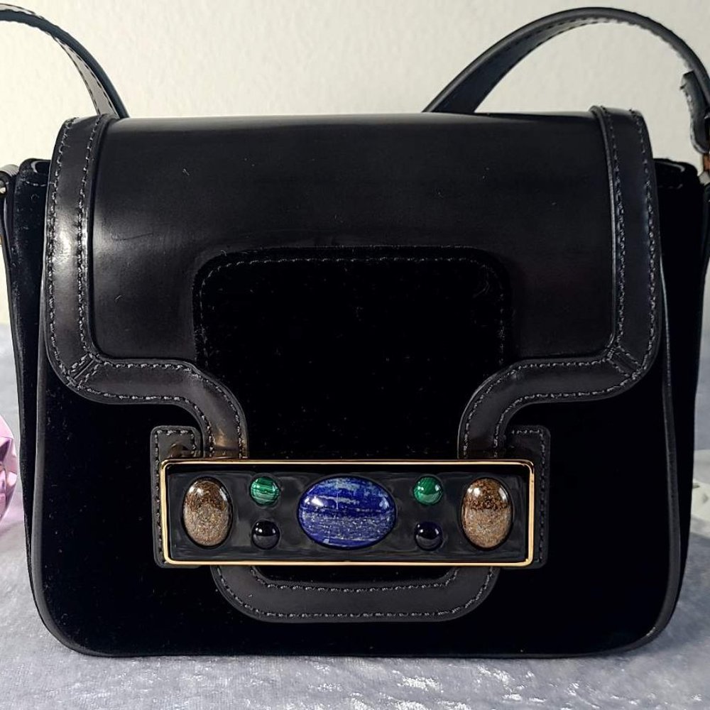 Tory Burch Jeweled Black Velvet Shoulder Bag - Multi Gems Rare